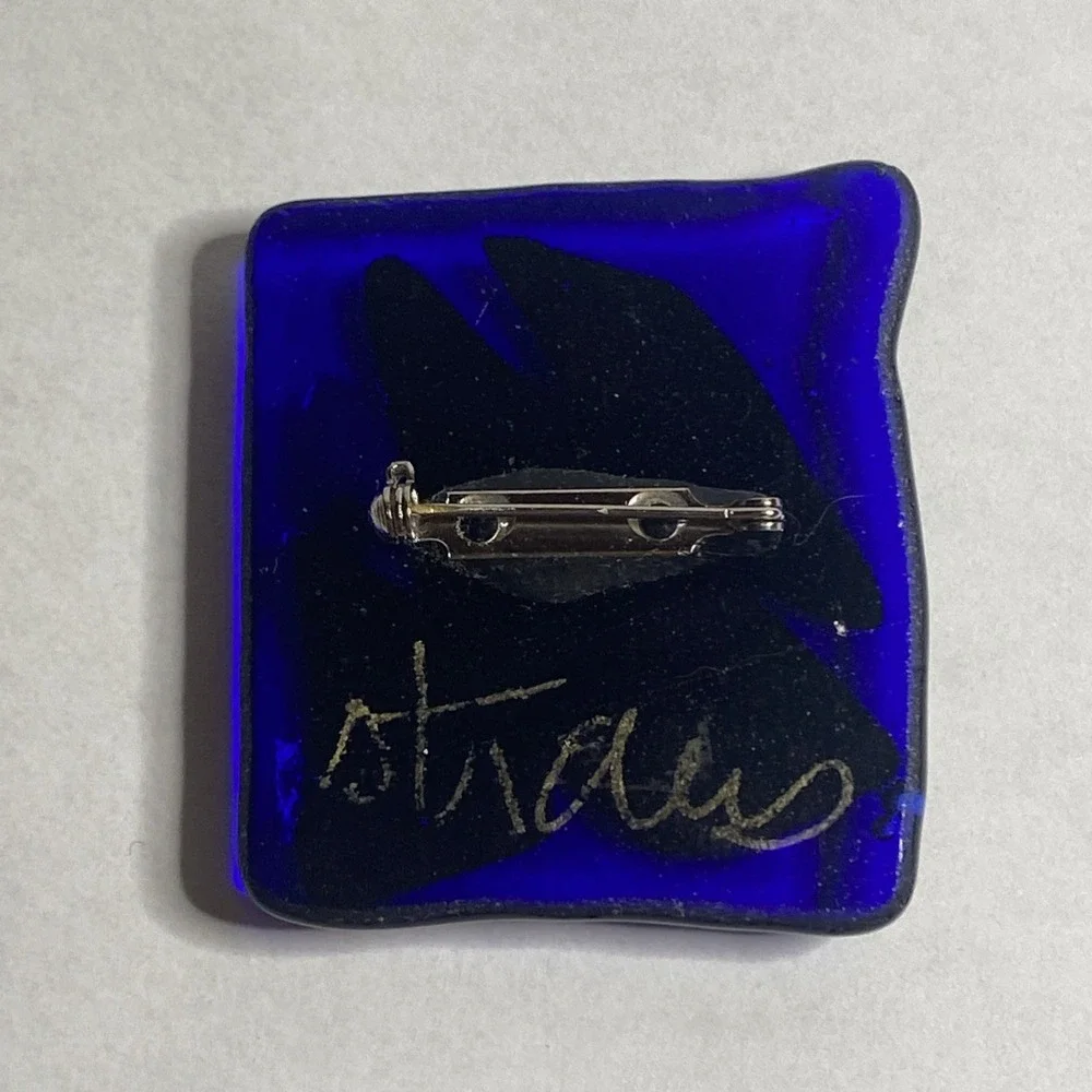 Art Brooch‎ Fused Glass Modernist Abstract MCM Style Signed Straus?